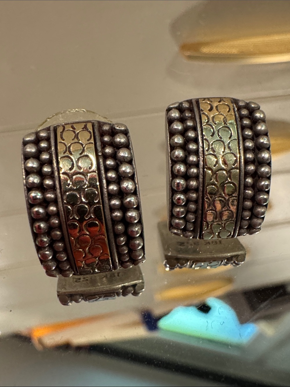 John Hardy Sterling Silver 925 and 18 K Gold Earrings